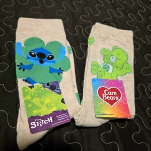 Care Bears Stitch Womens St Patricks Day Lucky Crew Socks 2 Pair NWT Size‎ 4-10
